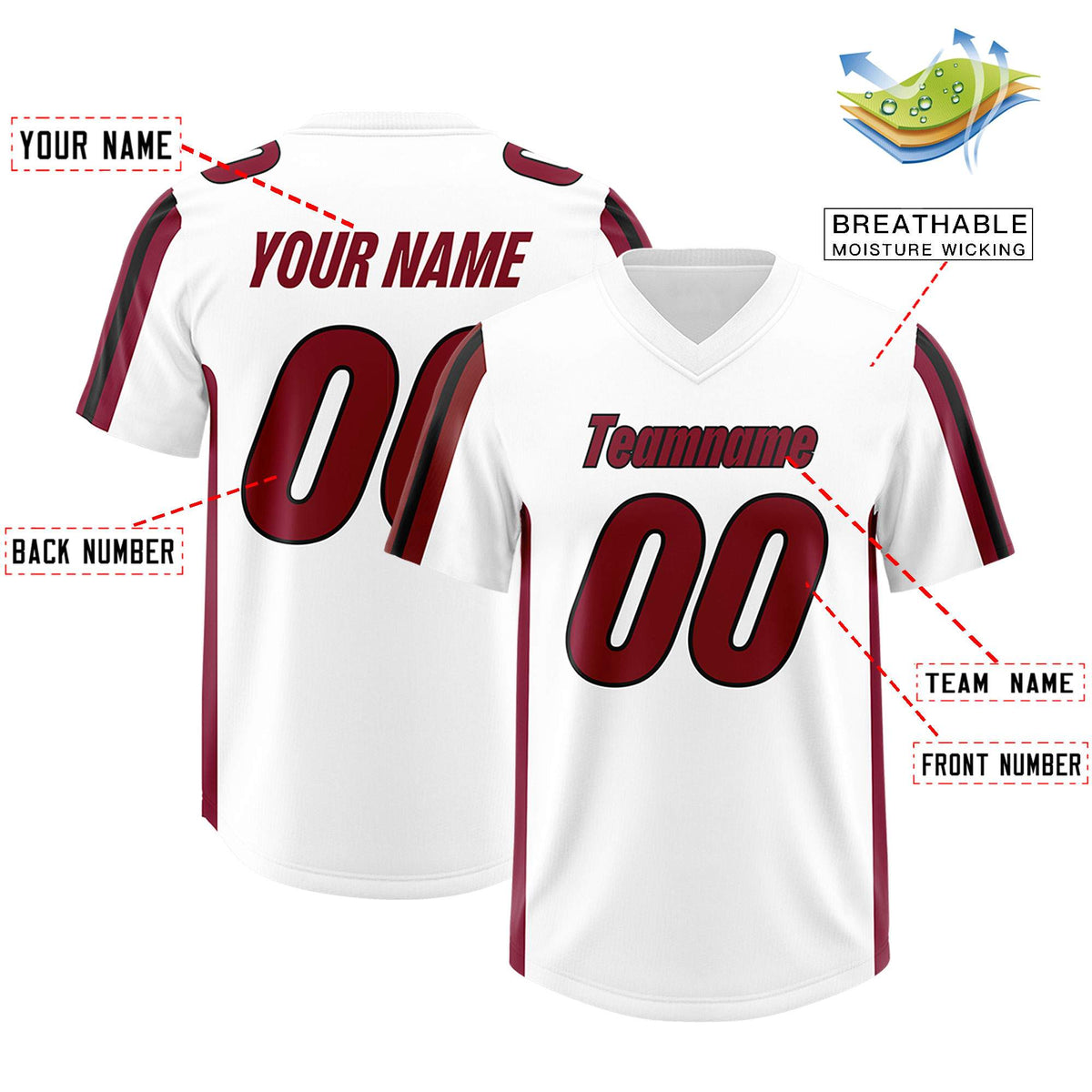 Custom White Cardinal and Black Side Stripe Pattern Authentic American Football Jersey