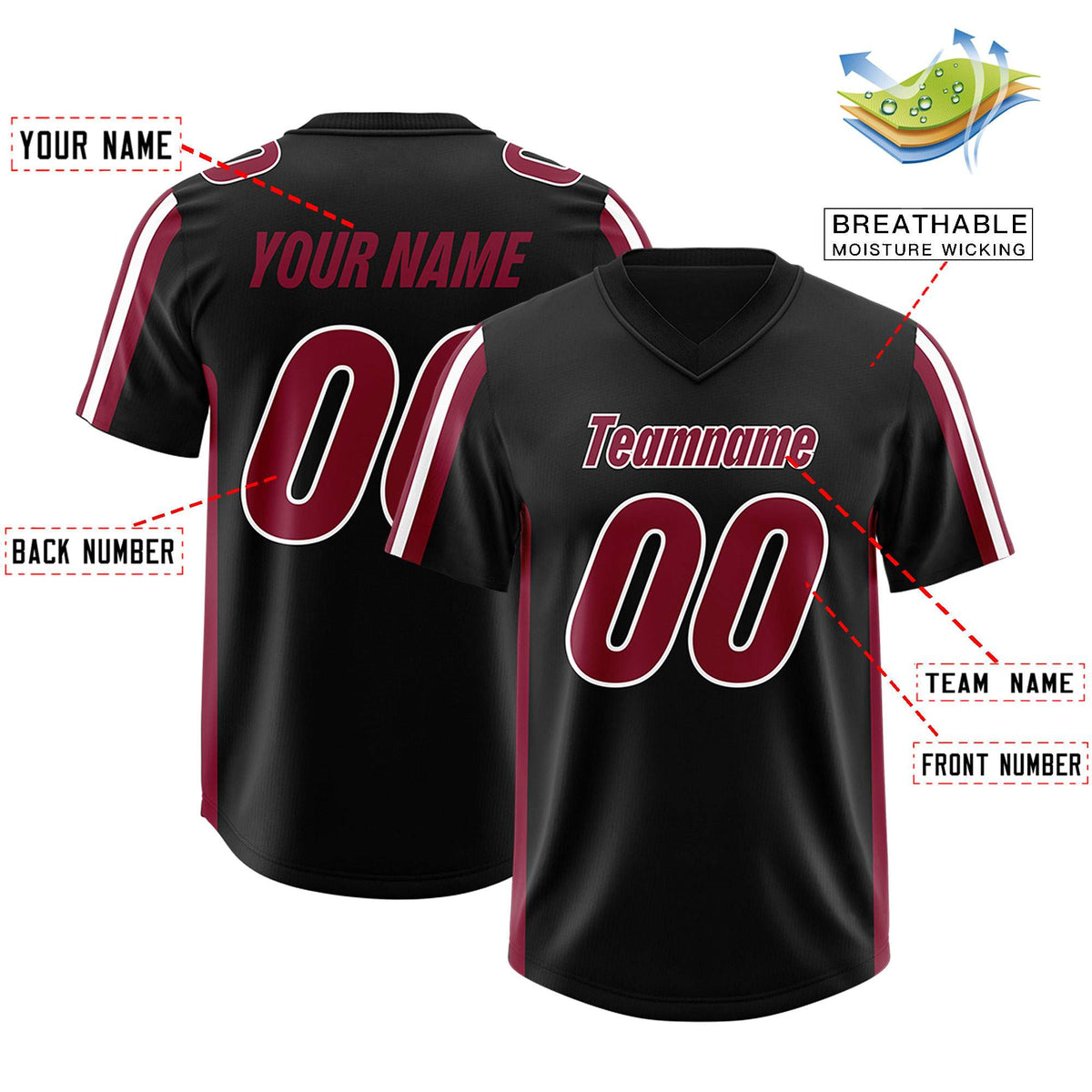 Custom Black Cardinal and White Side Stripe Pattern Authentic American Football Jersey