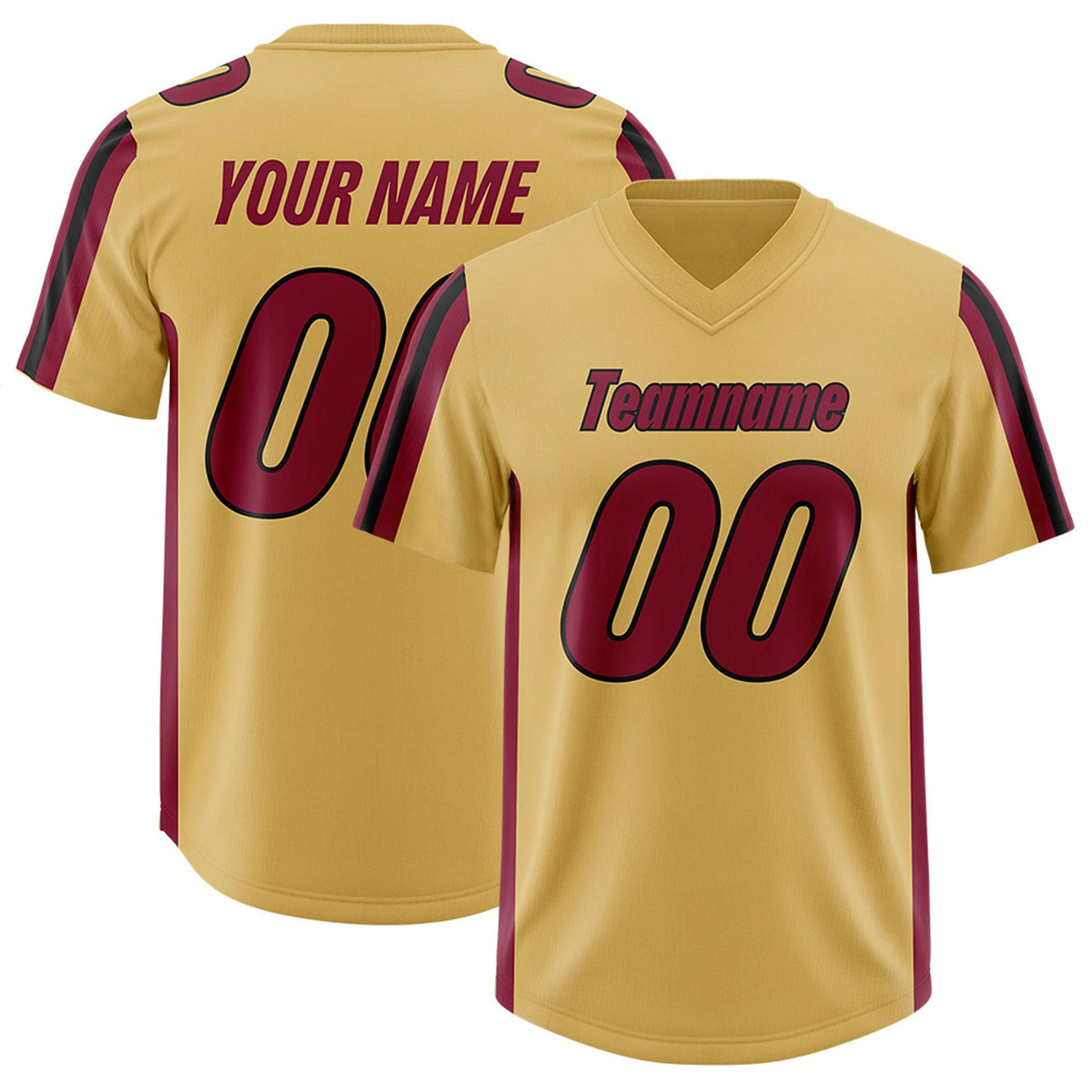 Custom Old Gold Cardinal and Black Side Stripe Pattern Authentic American Football Jersey