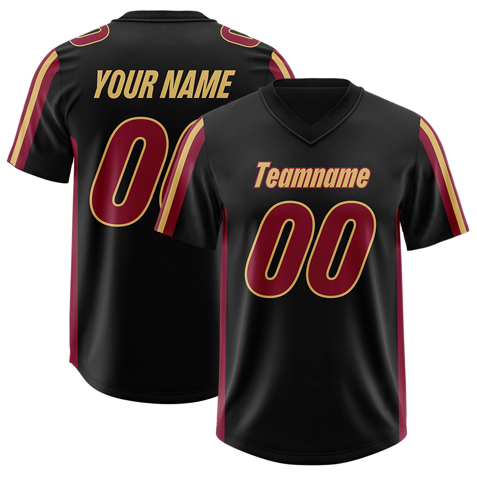Custom Black Cardinal and Old Gold Side Stripe Pattern Authentic American Football Jersey