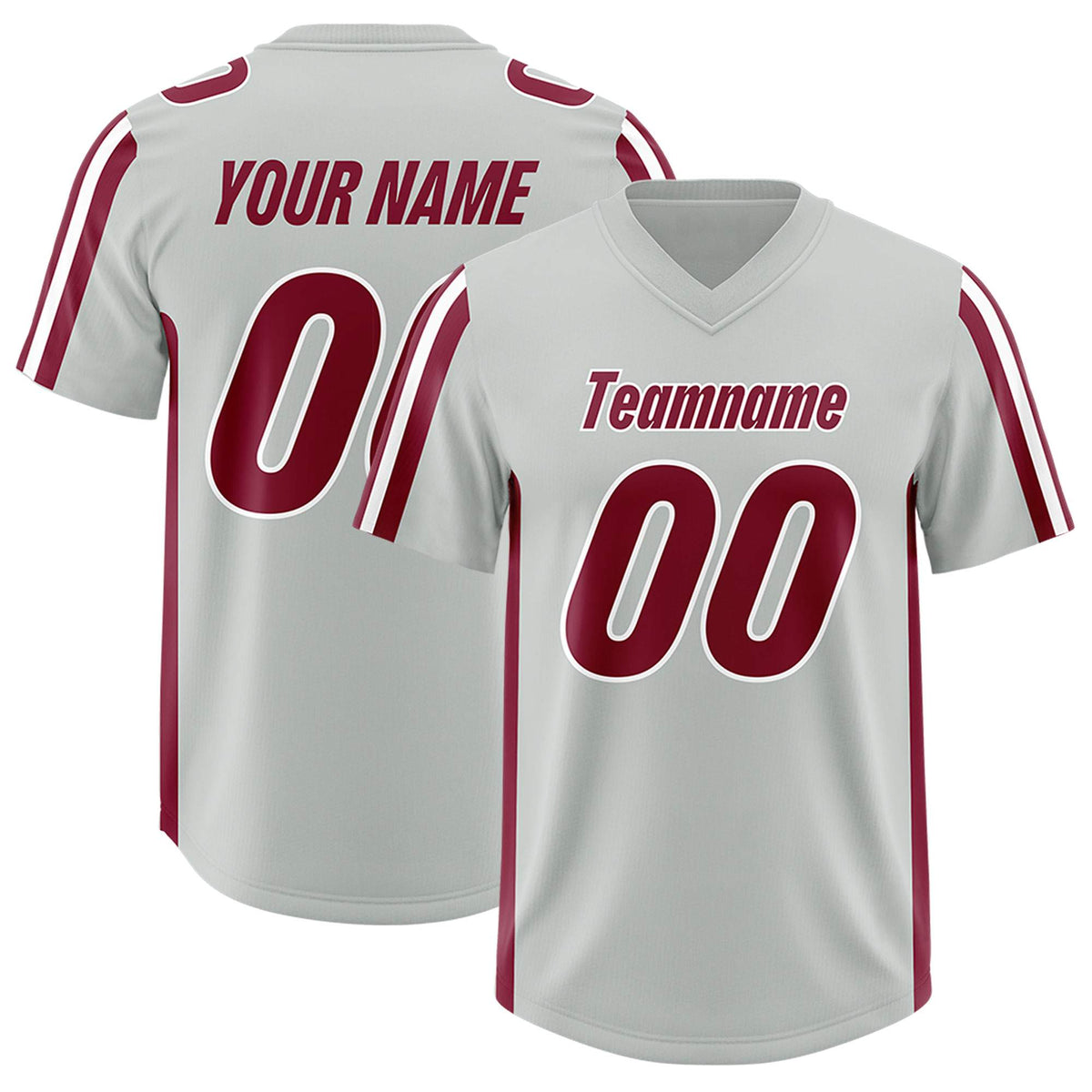 Custom Gray Crimson and White Side Stripe Pattern Authentic American Football Jersey
