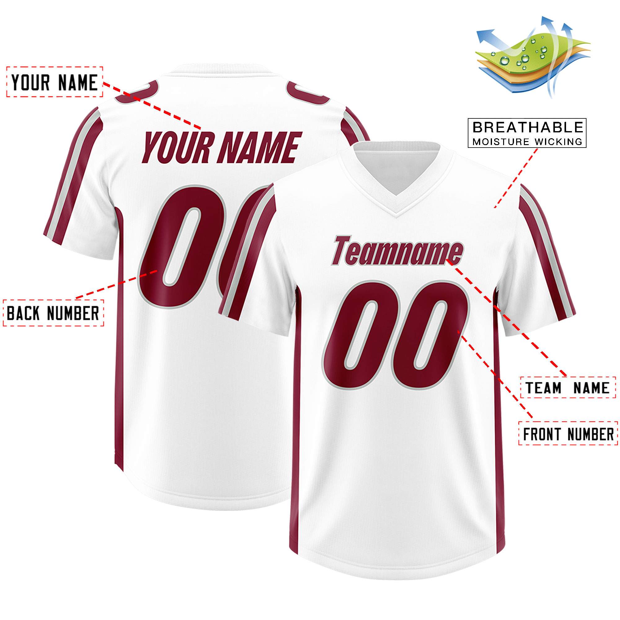 Custom White Crimson and Gray Side Stripe Pattern Authentic American Football Jersey