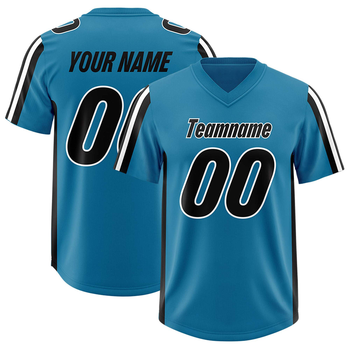 Custom Panther Blue Black and White Side Stripe Pattern Authentic American Football Jersey