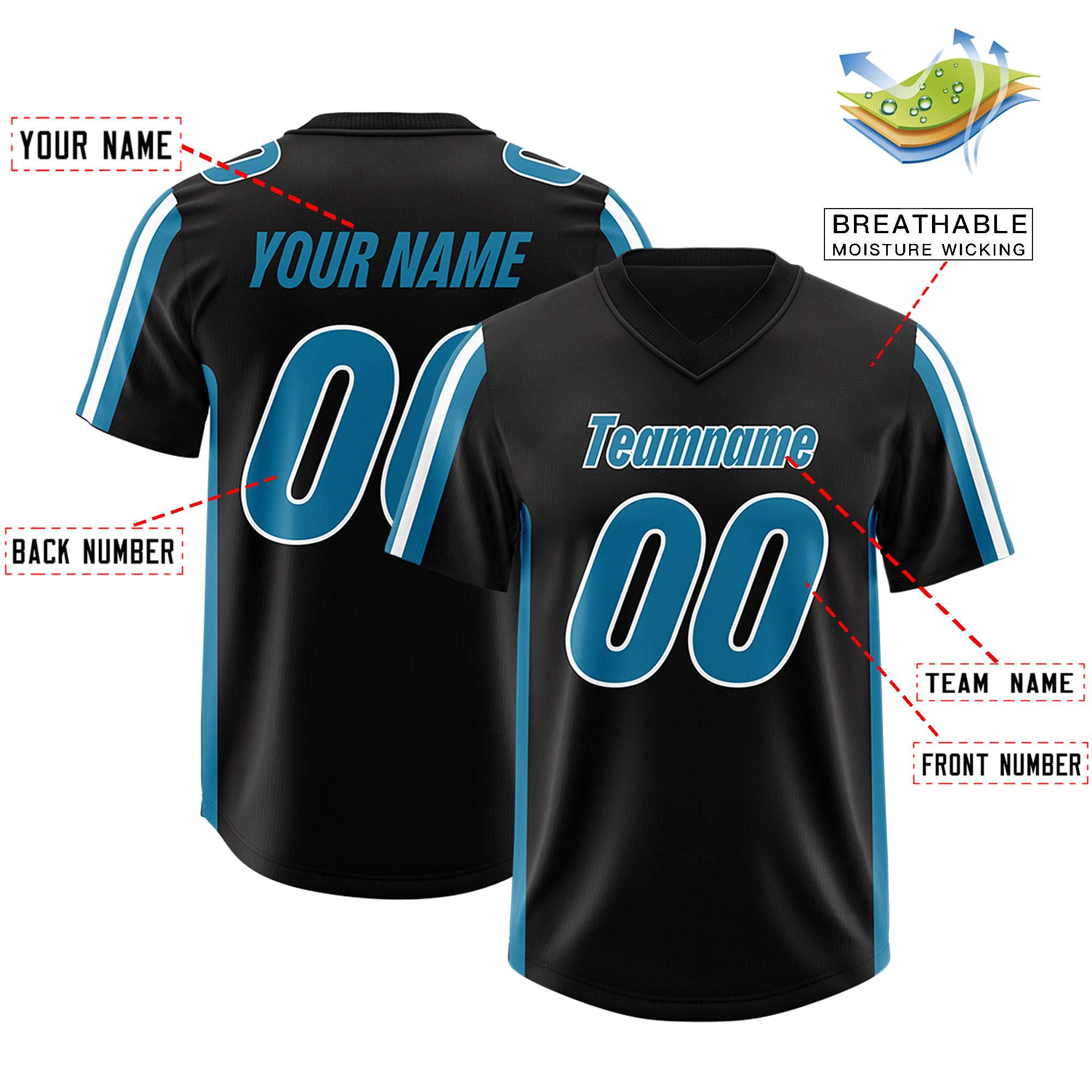 Custom Black Panther Blue and White Side Stripe Pattern Authentic American Football Jersey