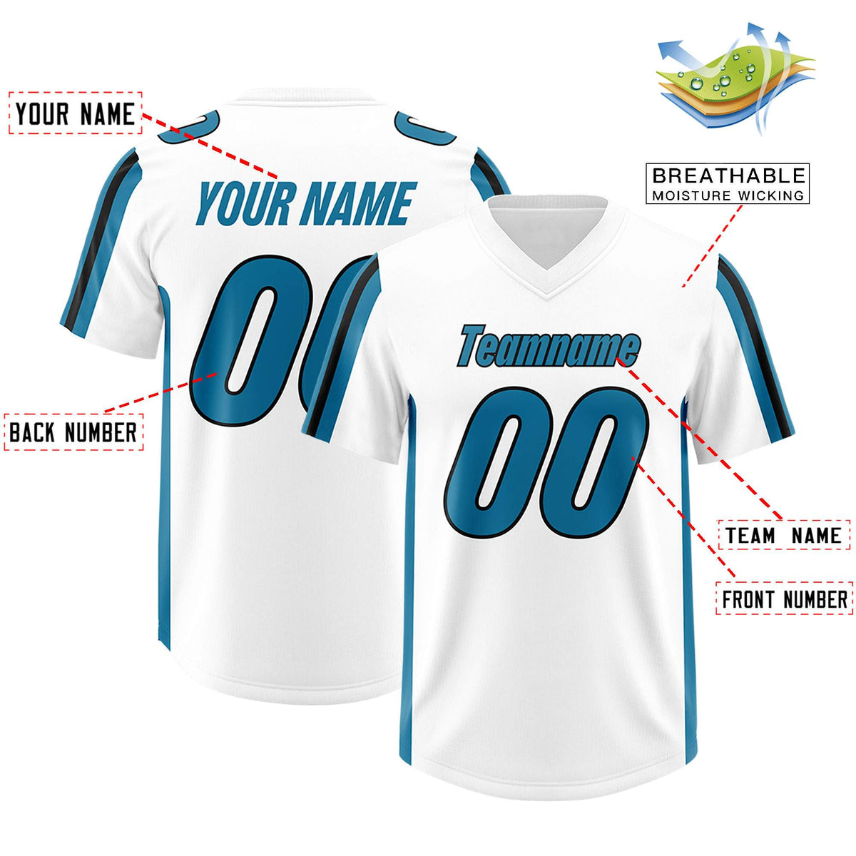Custom White Panther Blue and Black Side Stripe Pattern Authentic American Football Jersey