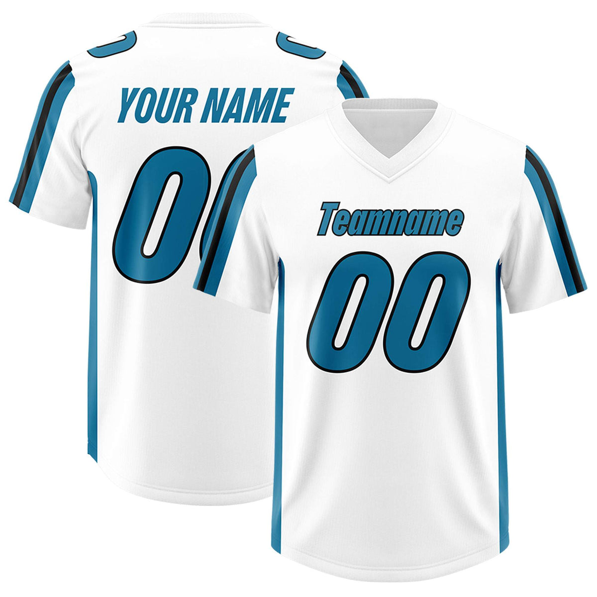 Custom White Panther Blue and Black Side Stripe Pattern Authentic American Football Jersey