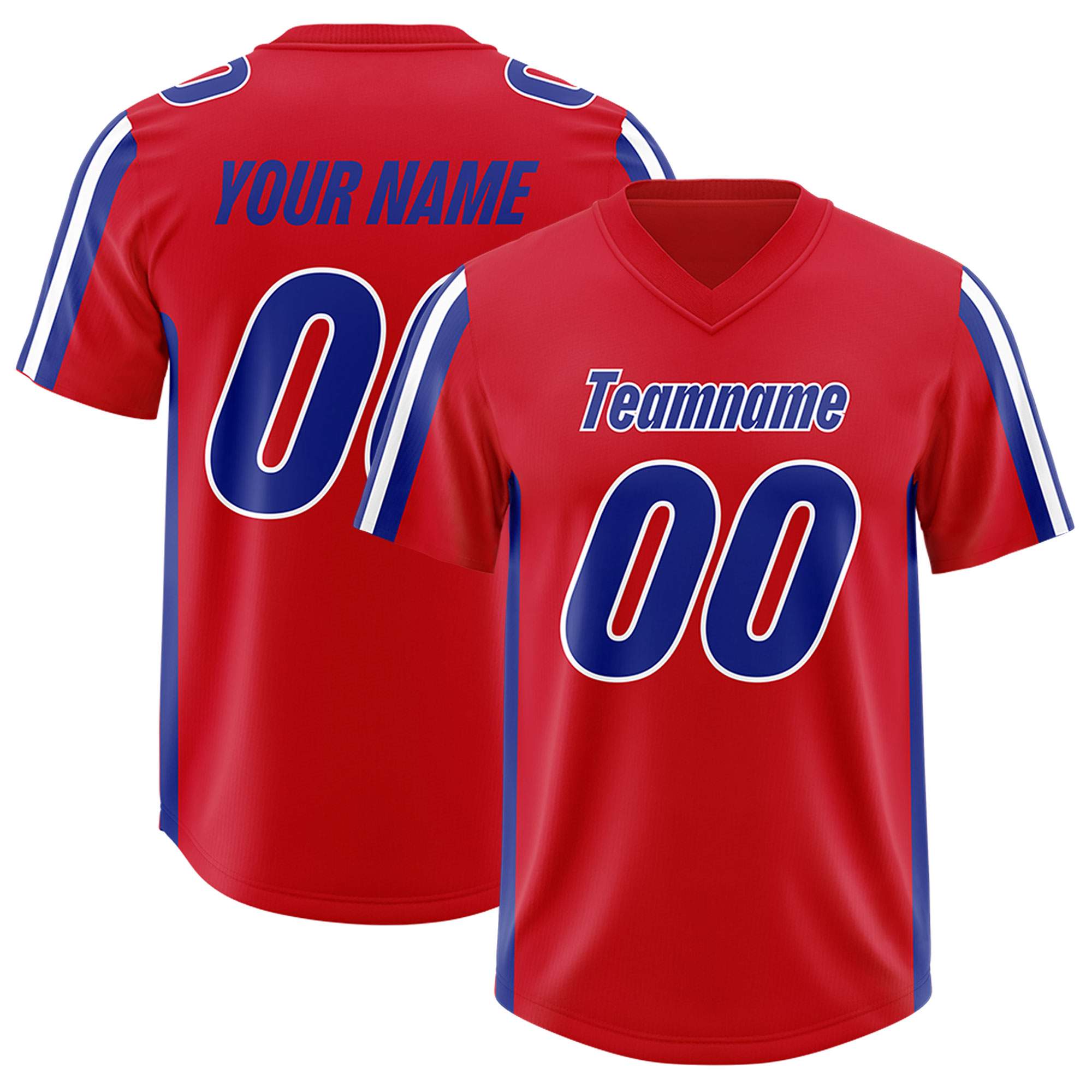 Custom Red Royal and White Side Stripe Pattern Authentic American Football Jersey