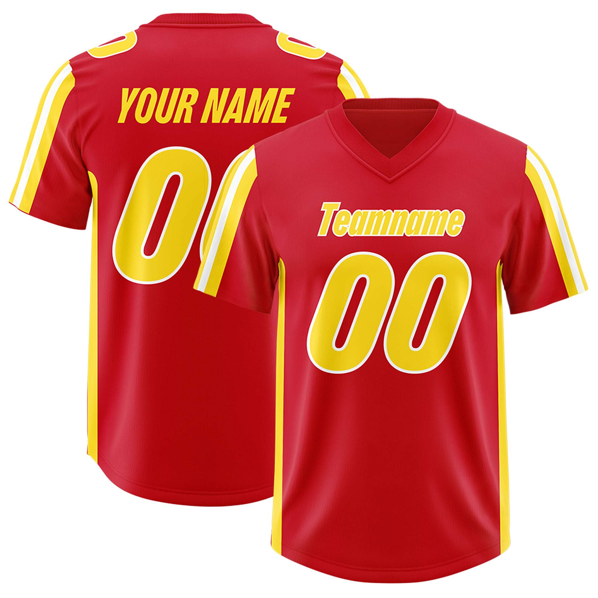 Custom Red Gold and White Side Stripe Pattern Authentic American Football Jersey