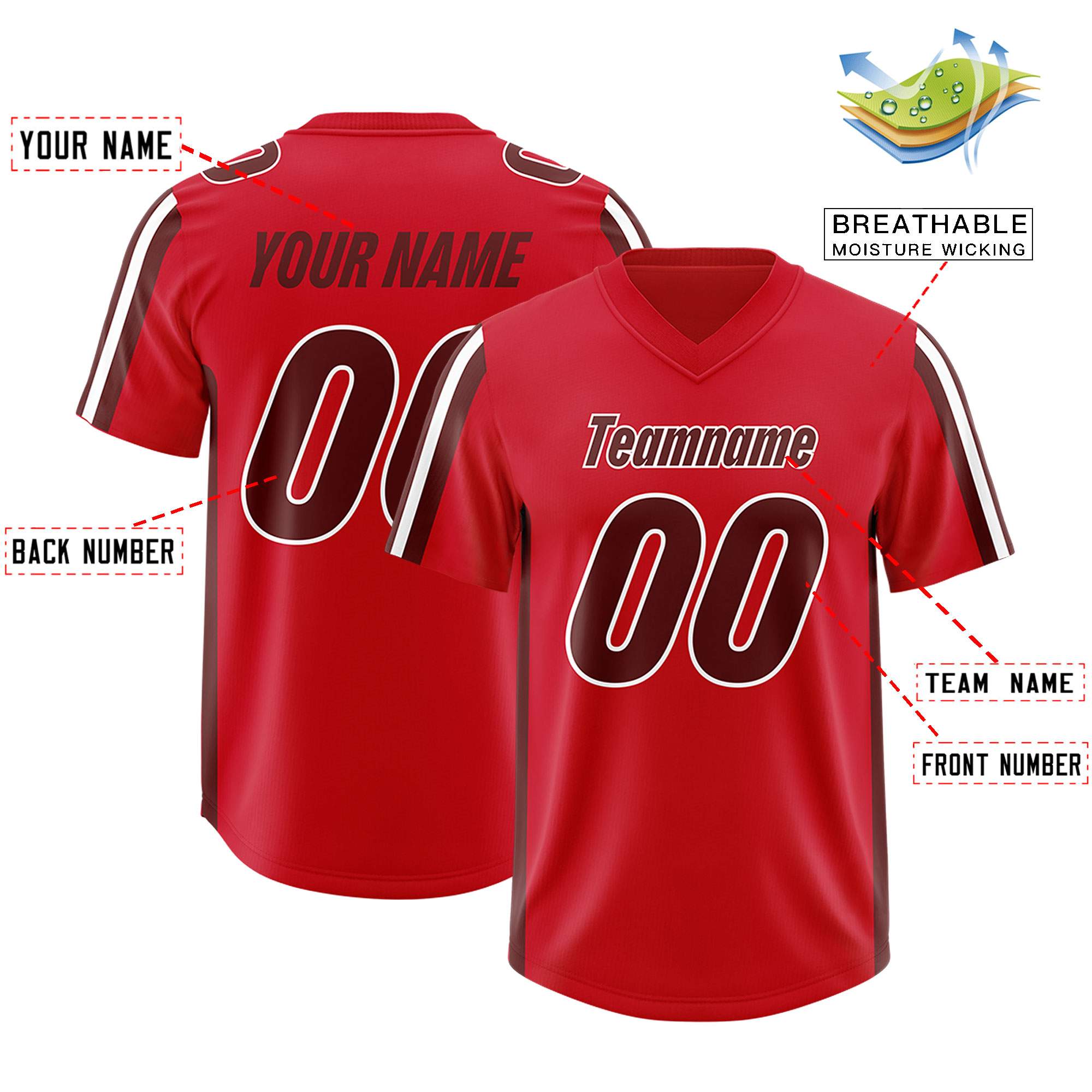 Custom Red Cardinal and White Side Stripe Pattern Authentic American Football Jersey