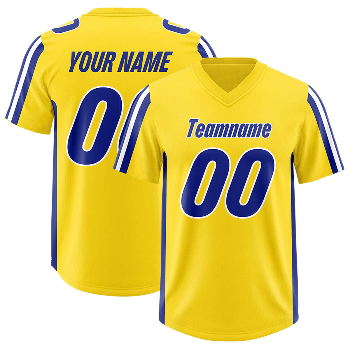 Custom Gold Royal and White Side Stripe Pattern Authentic American Football Jersey