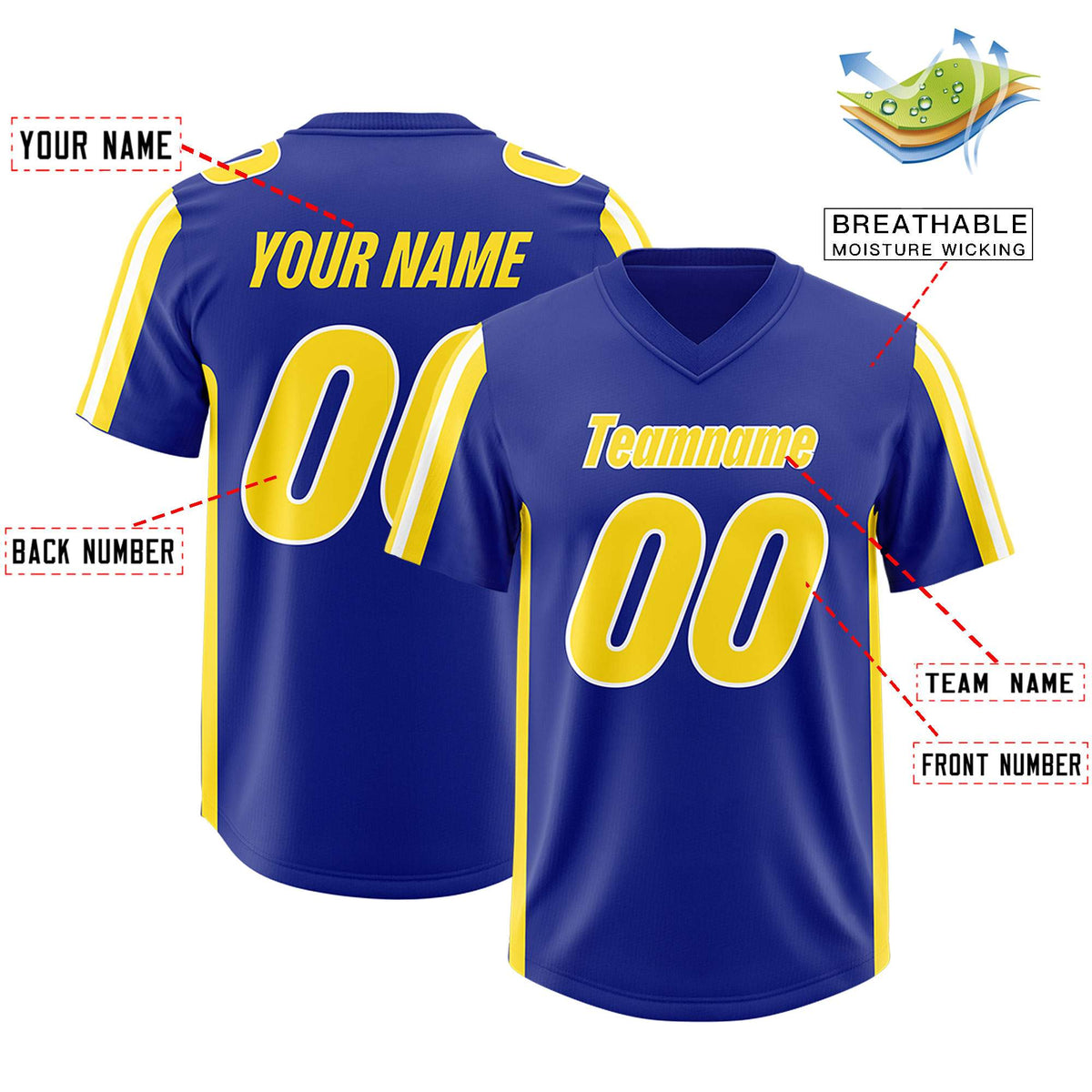 Custom Royal Gold and White Side Stripe Pattern Authentic American Football Jersey