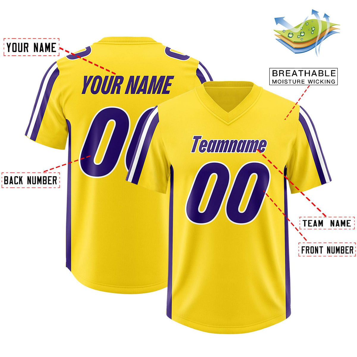 Custom Gold Purple and White Side Stripe Pattern Authentic American Football Jersey