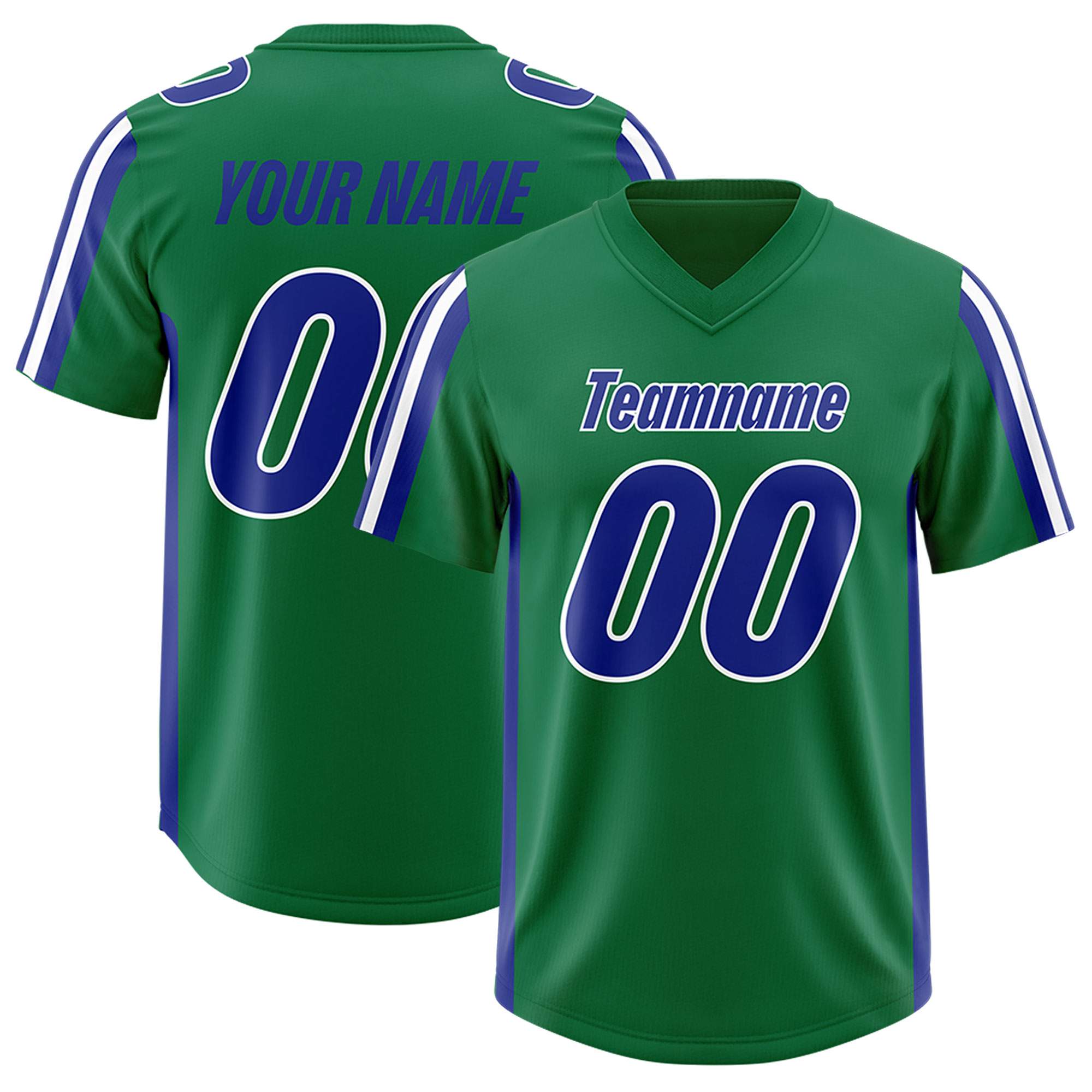 Custom Kelly Green Royal and White Side Stripe Pattern Authentic American Football Jersey