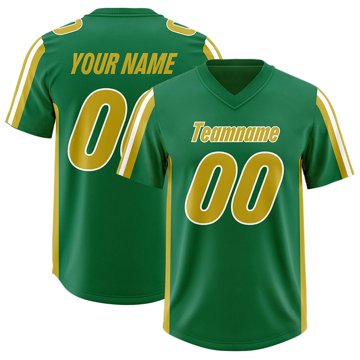 Custom Kelly Green Old Gold and White Side Stripe Pattern Authentic American Football Jersey