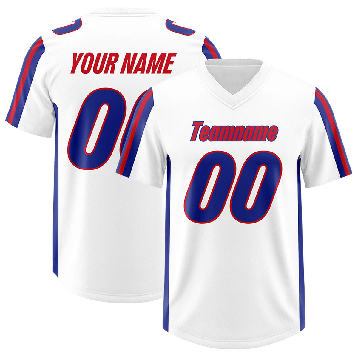 Custom White Royal and Red Side Stripe Pattern Authentic American Football Jersey