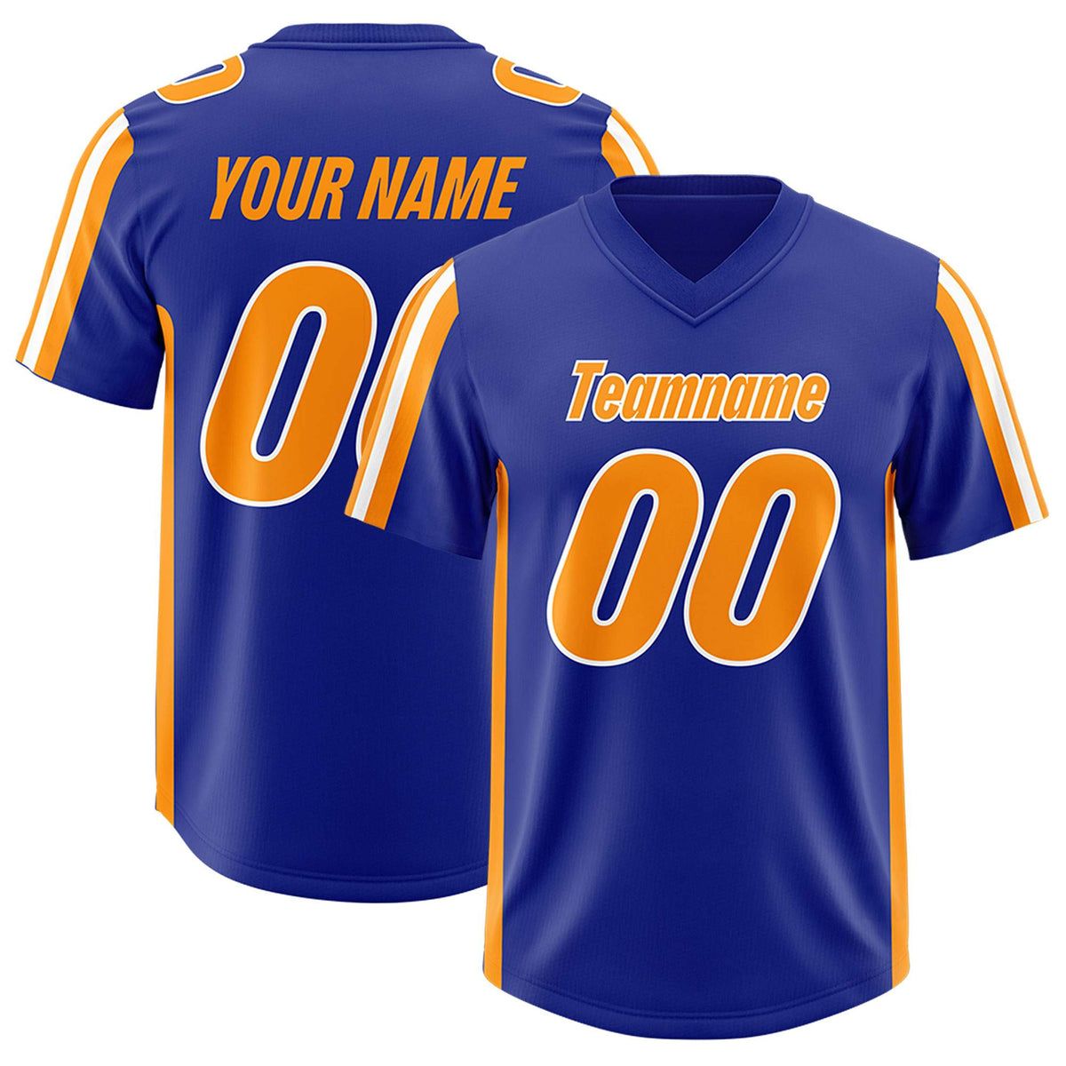 Custom Royal Gold Orange and White Side Stripe Pattern Authentic American Football Jersey