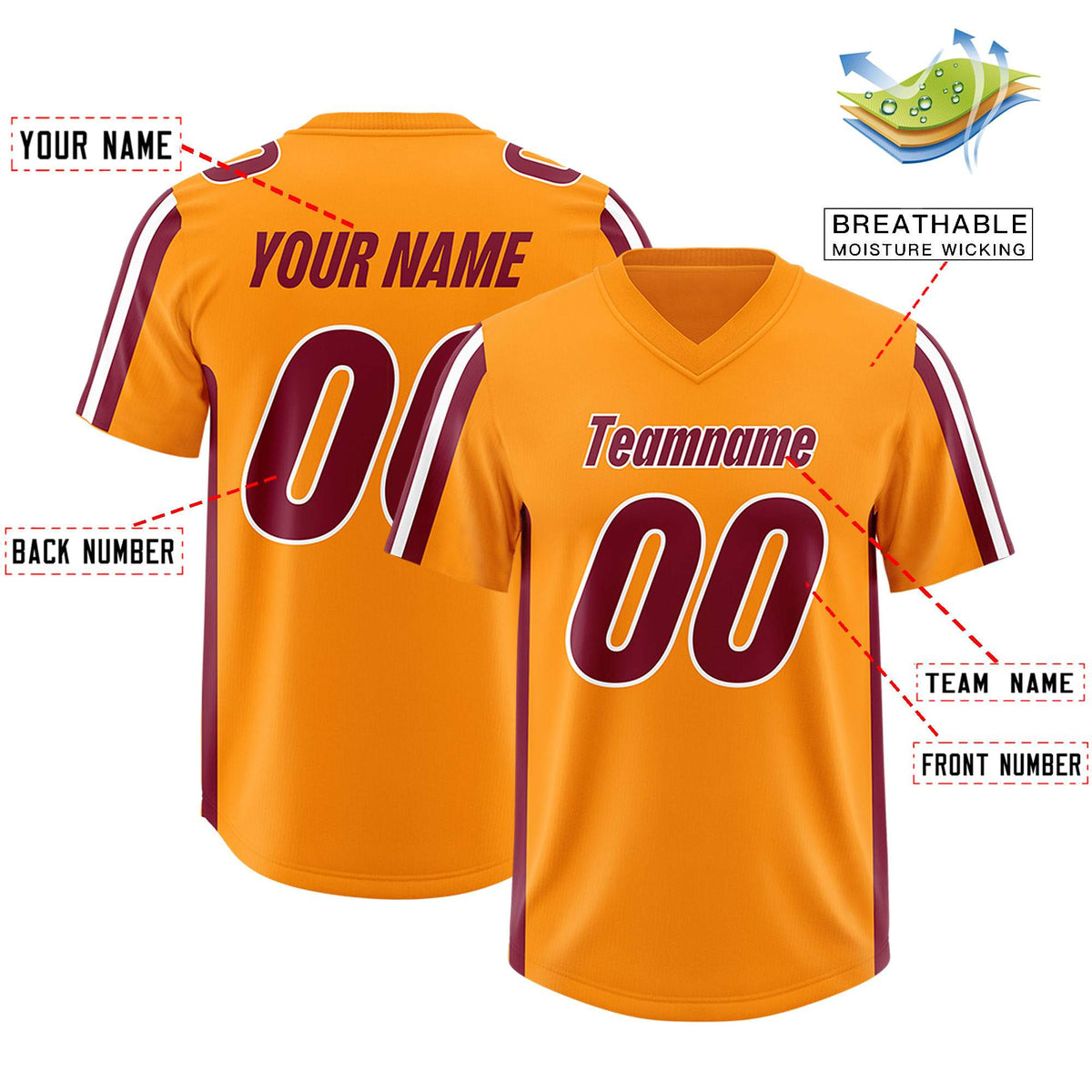 Custom Orange Crimson and White Side Stripe Pattern Authentic American Football Jersey