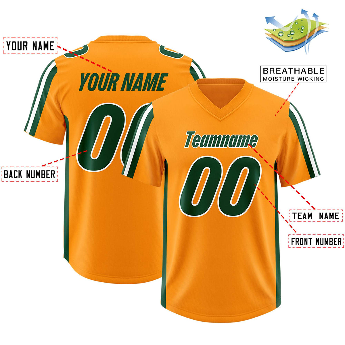 Custom Orange Green and White Side Stripe Pattern Authentic American Football Jersey