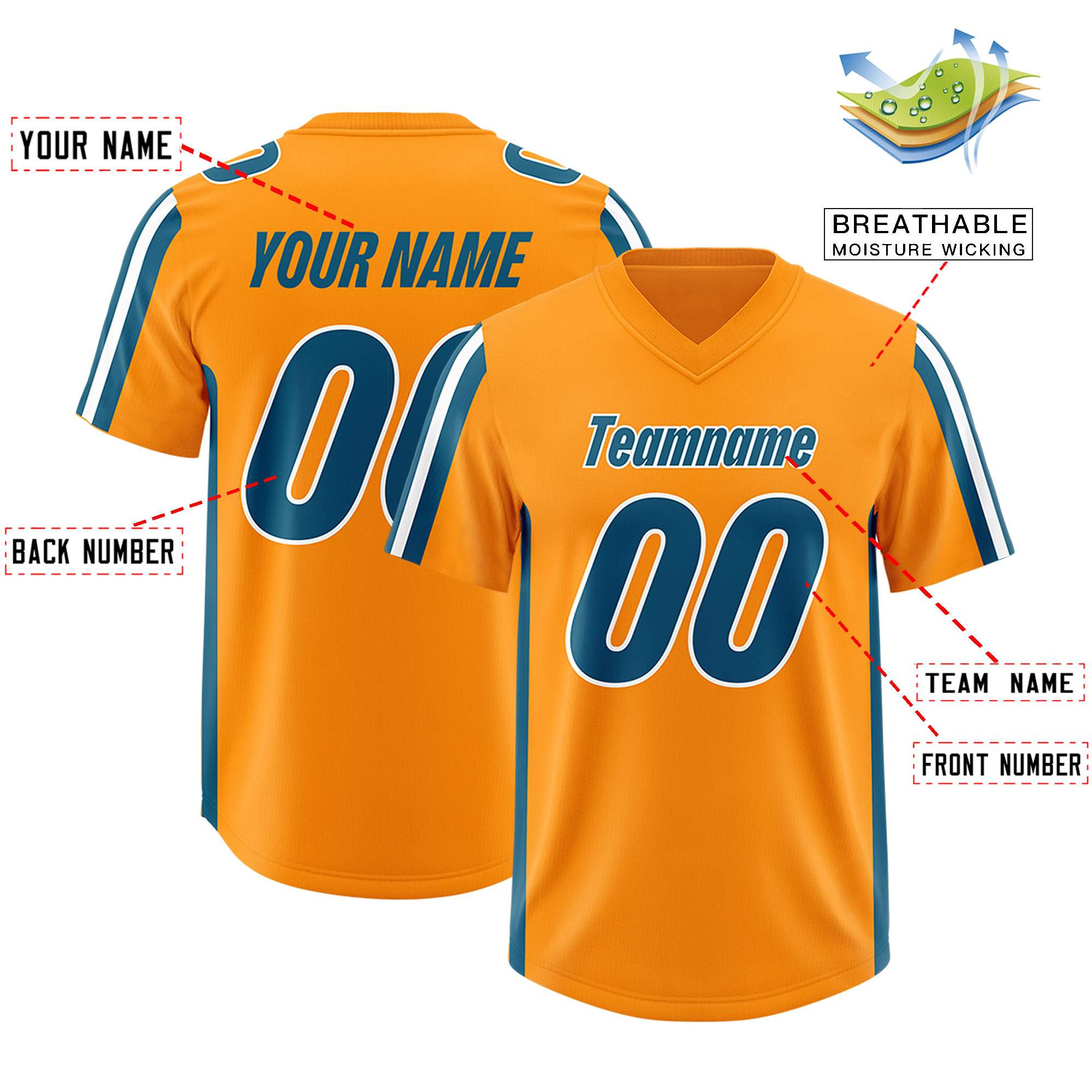 Custom Orange Panther Blue and White Side Stripe Pattern Authentic American Football Jersey