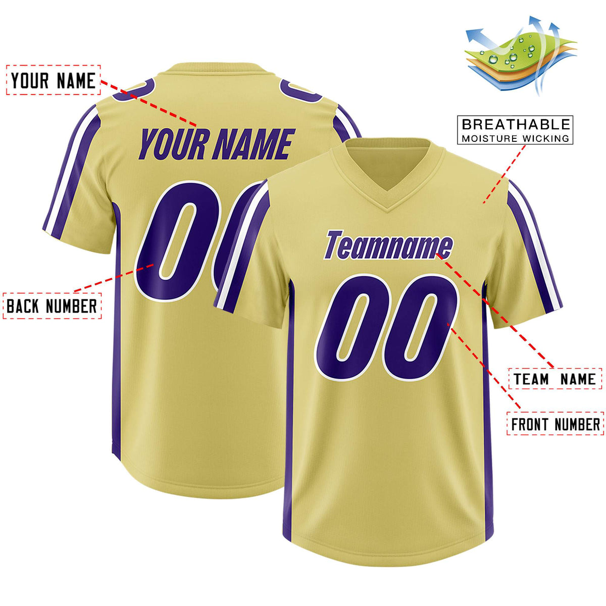 Custom Old Gold Purple and White Side Stripe Pattern Authentic American Football Jersey
