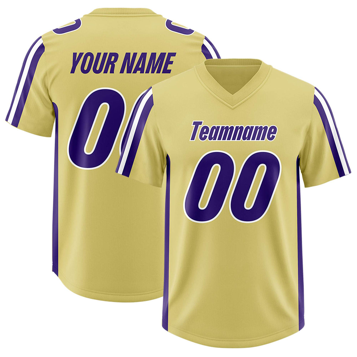 Custom Old Gold Purple and White Side Stripe Pattern Authentic American Football Jersey