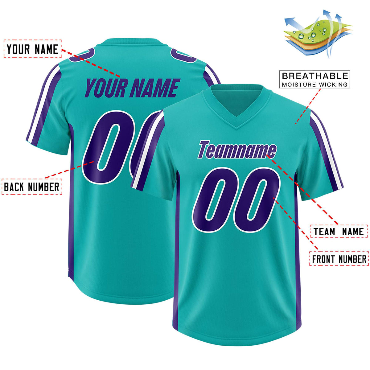 Custom Aqua Purple and White Side Stripe Pattern Authentic American Football Jersey