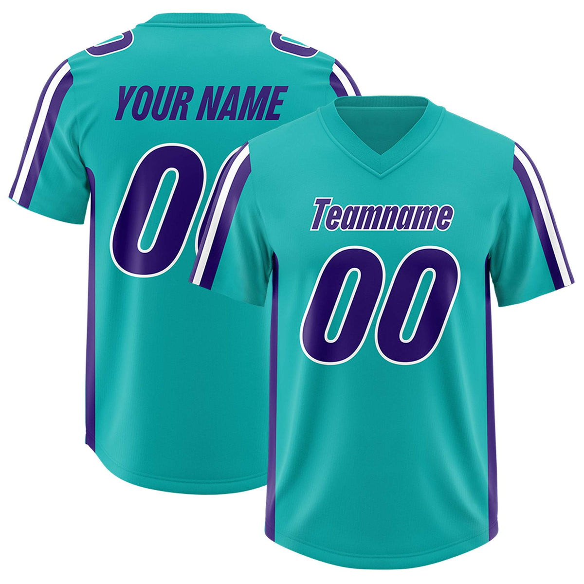 Custom Aqua Purple and White Side Stripe Pattern Authentic American Football Jersey
