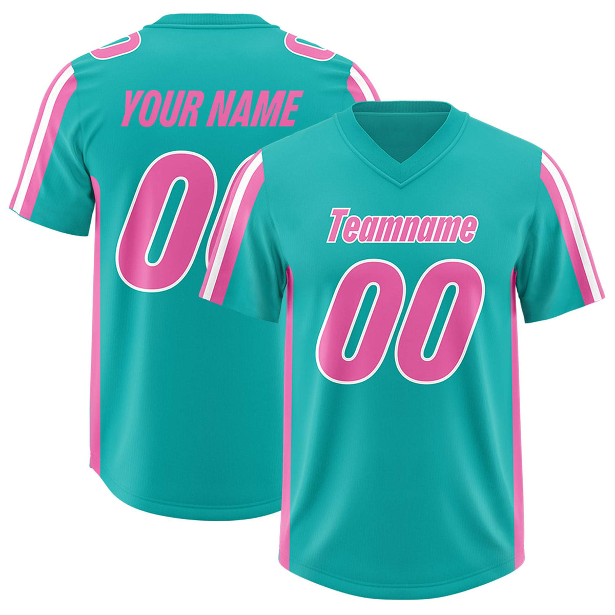 Custom Aqua Pink and White Side Stripe Pattern Authentic American Football Jersey