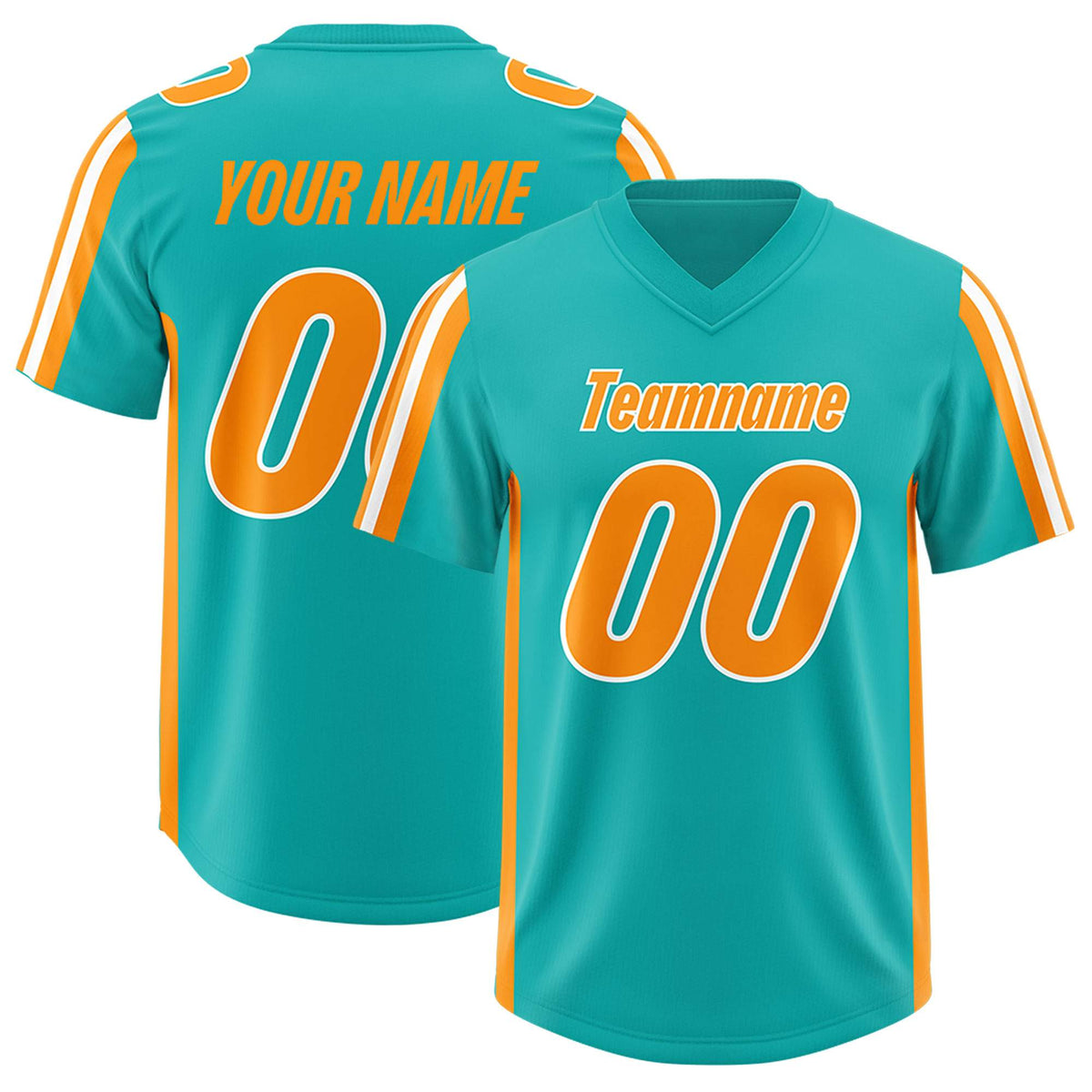 Custom Aqua Orange and White Side Stripe Pattern Authentic American Football Jersey