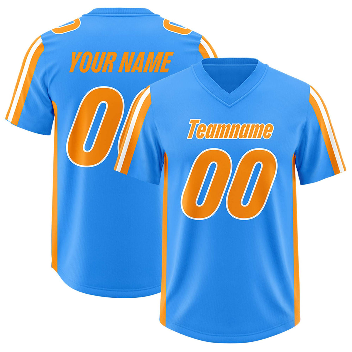 Custom Light Blue Orange and White Side Stripe Pattern Authentic American Football Jersey
