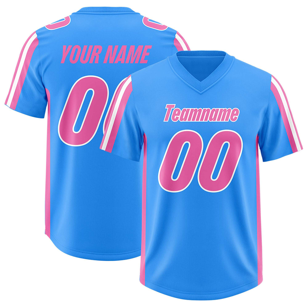 Custom Light Blue Pink and White Side Stripe Pattern Authentic American Football Jersey