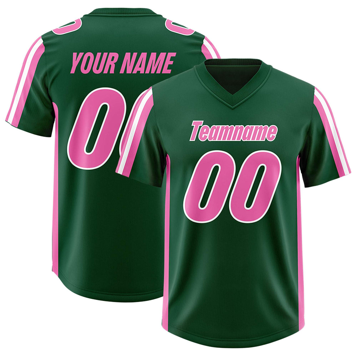 Custom Green Pink and White Side Stripe Pattern Authentic American Football Jersey