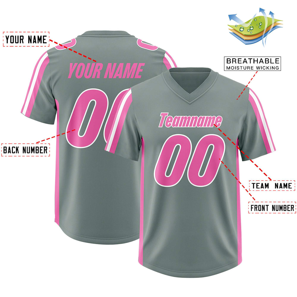 Custom Grey Pink and White Side Stripe Pattern Authentic American Football Jersey