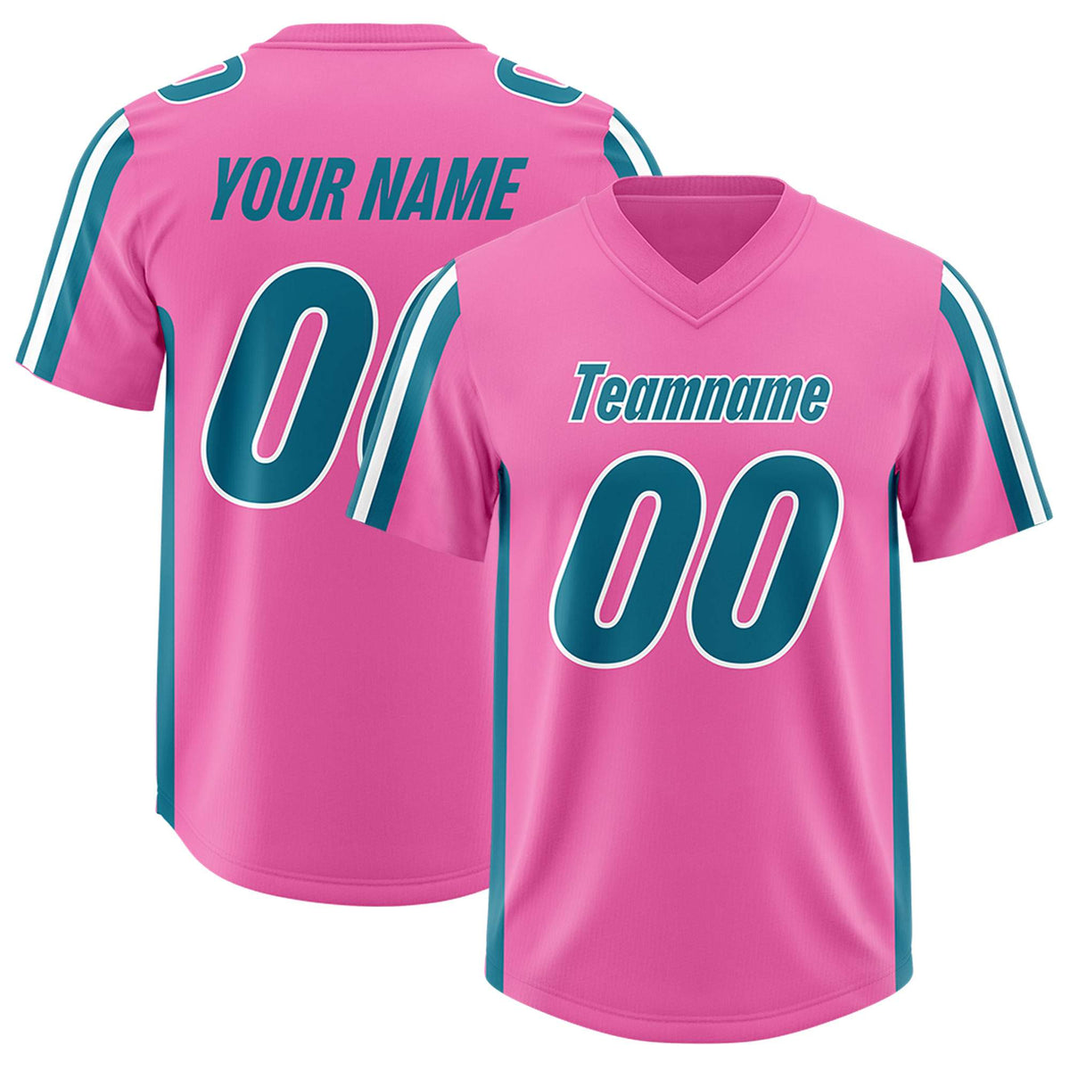Custom Pink Aqua and White Side Stripe Pattern Authentic American Football Jersey