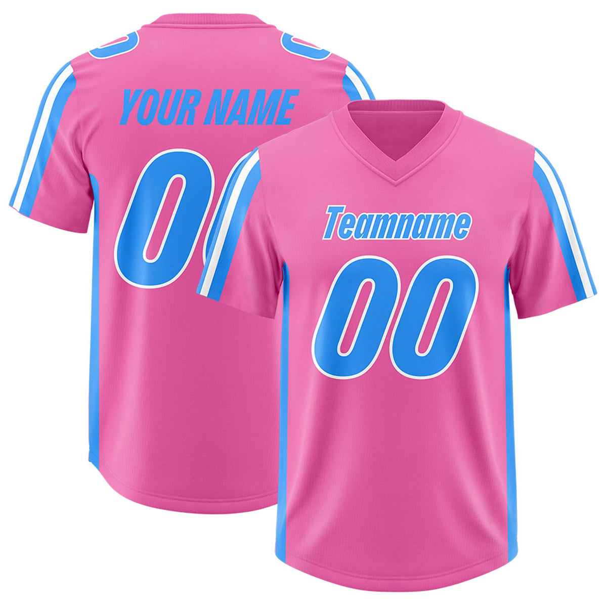 Custom Pink Light Blue and White Side Stripe Pattern Authentic American Football Jersey