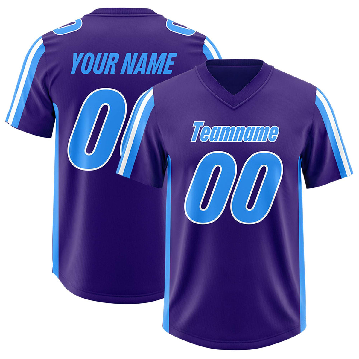 Custom Purple Light Blue and White Side Stripe Pattern Authentic American Football Jersey
