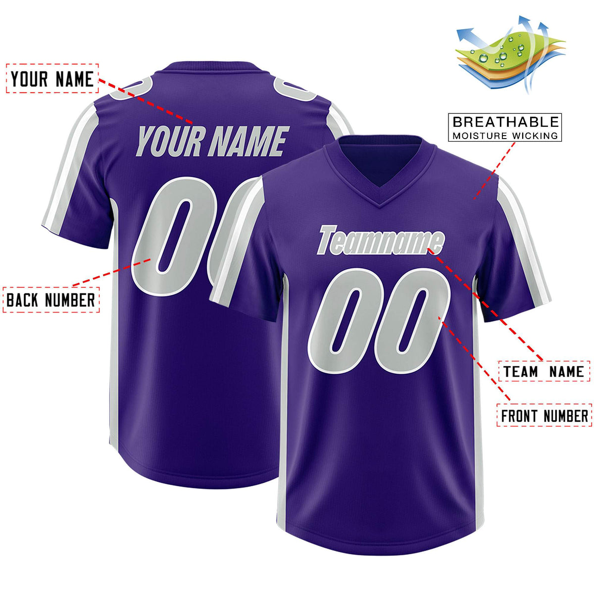 Custom Purple Gray and White Side Stripe Pattern Authentic American Football Jersey