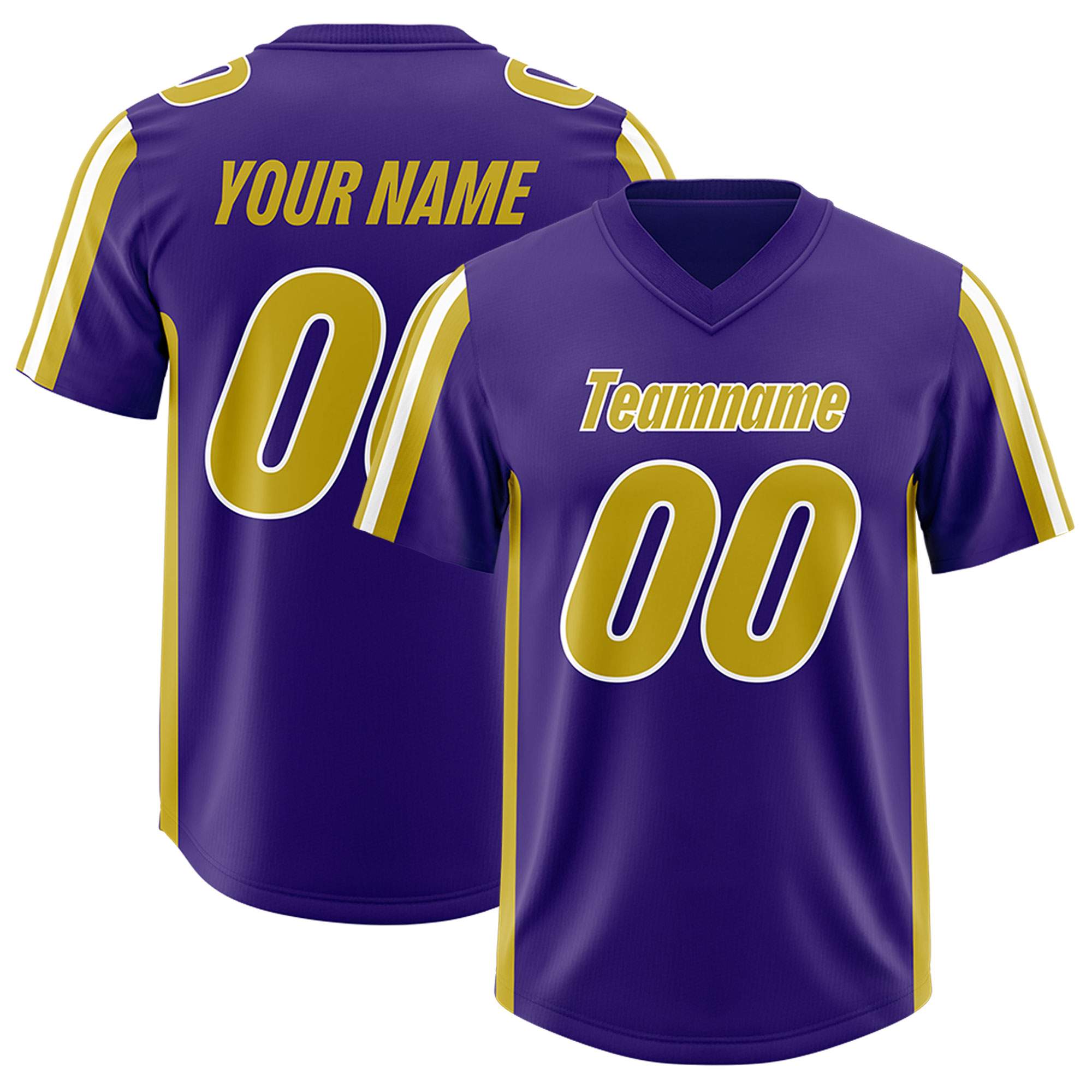Custom Purple Old Gold and White Side Stripe Pattern Authentic American Football Jersey