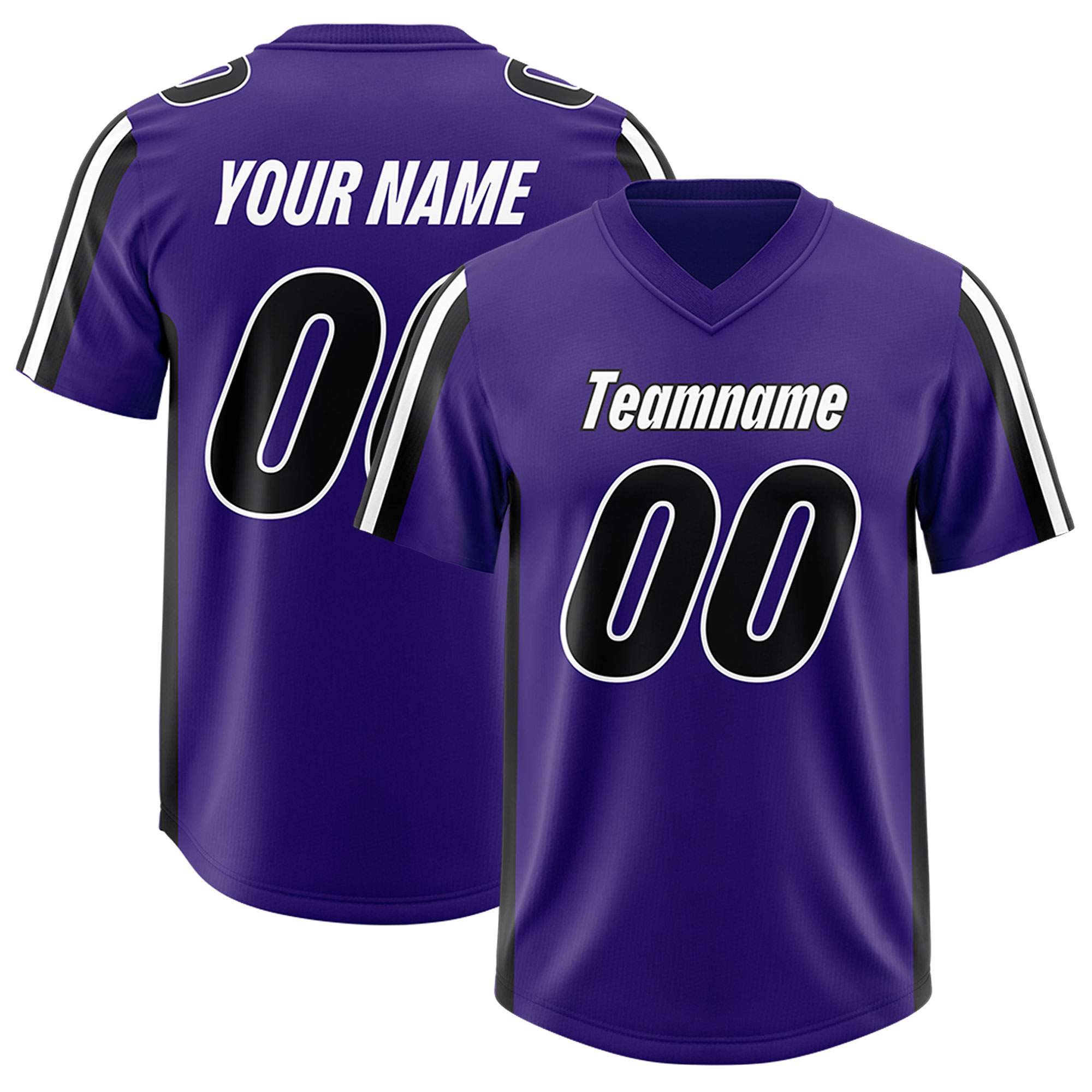 Custom Purple Black and White Side Stripe Pattern Authentic American Football Jersey