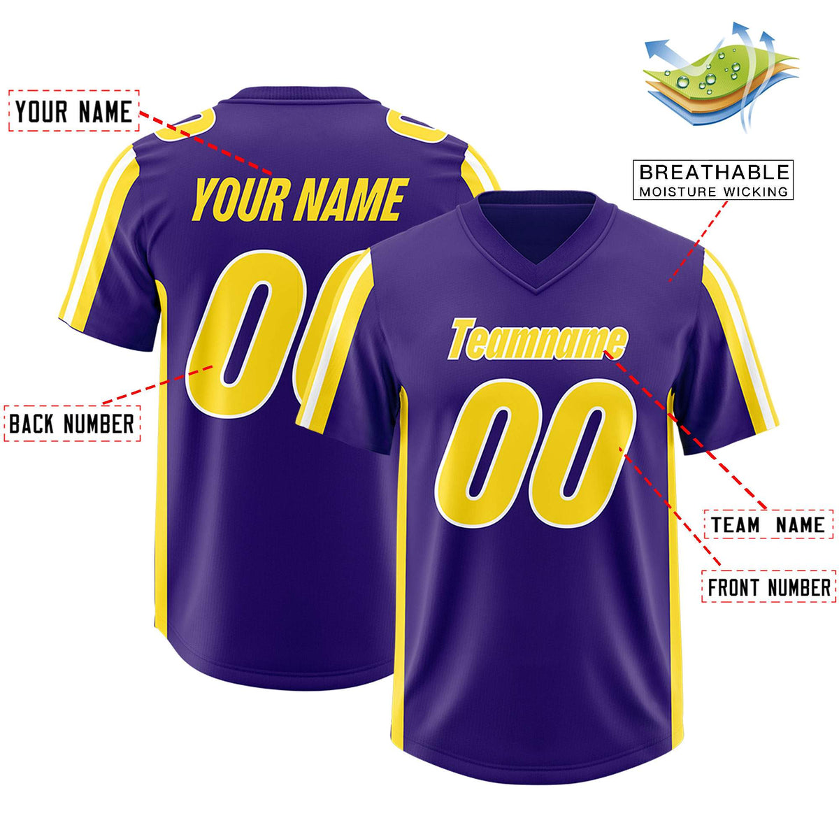Custom Purple Gold and White Side Stripe Pattern Authentic American Football Jersey