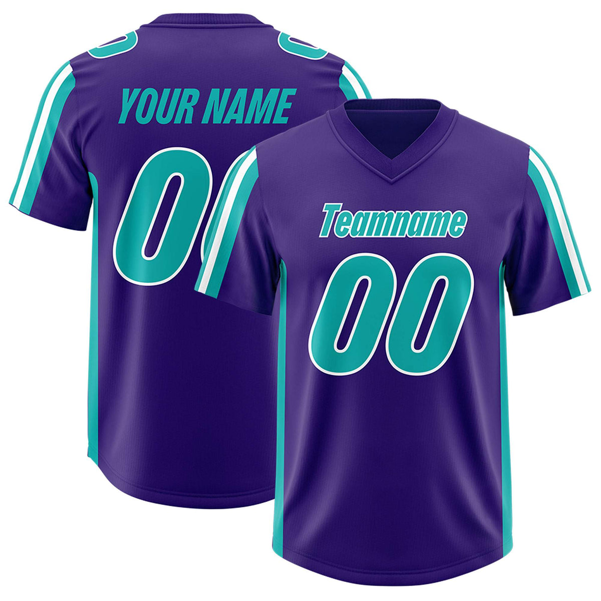 Custom Purple Aqua and White Side Stripe Pattern Authentic American Football Jersey