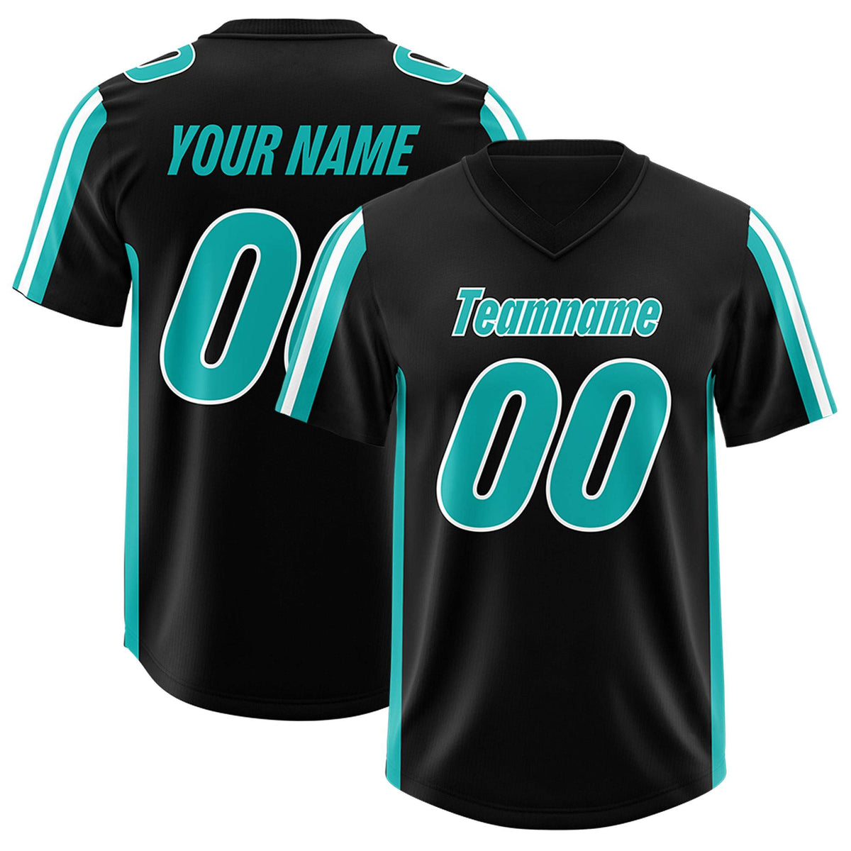 Custom Black Aqua and White Side Stripe Pattern Authentic American Football Jersey