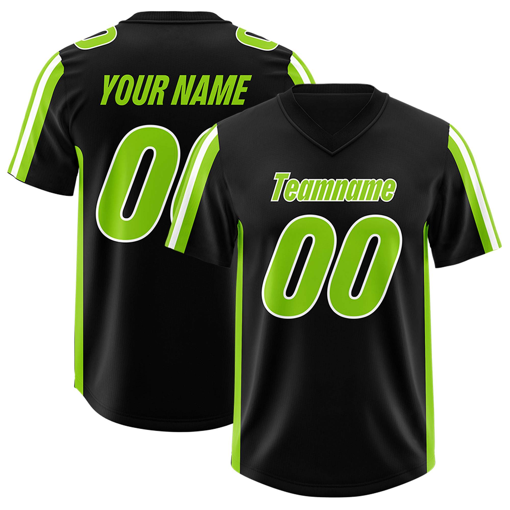 Custom Black Neon Green and White Side Stripe Pattern Authentic American Football Jersey
