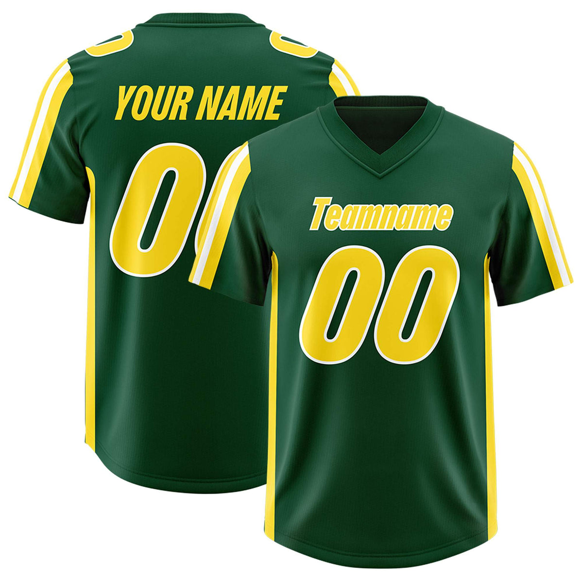 Custom Green Gold and White Side Stripe Pattern Authentic American Football Jersey
