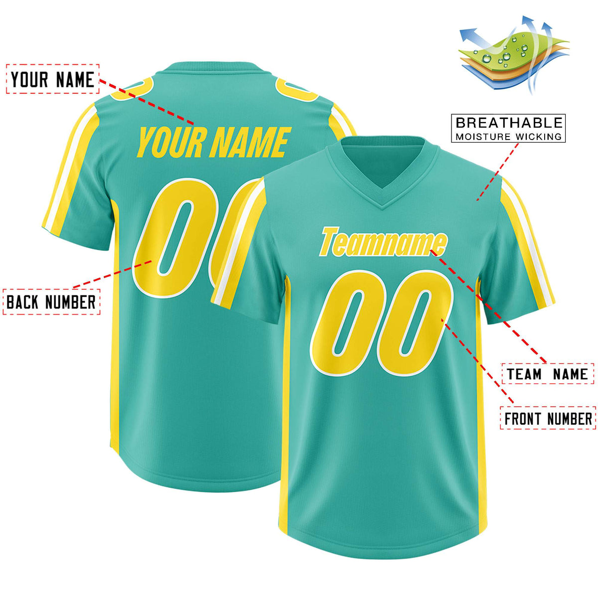 Custom Bright Green Gold and White Side Stripe Pattern Authentic American Football Jersey