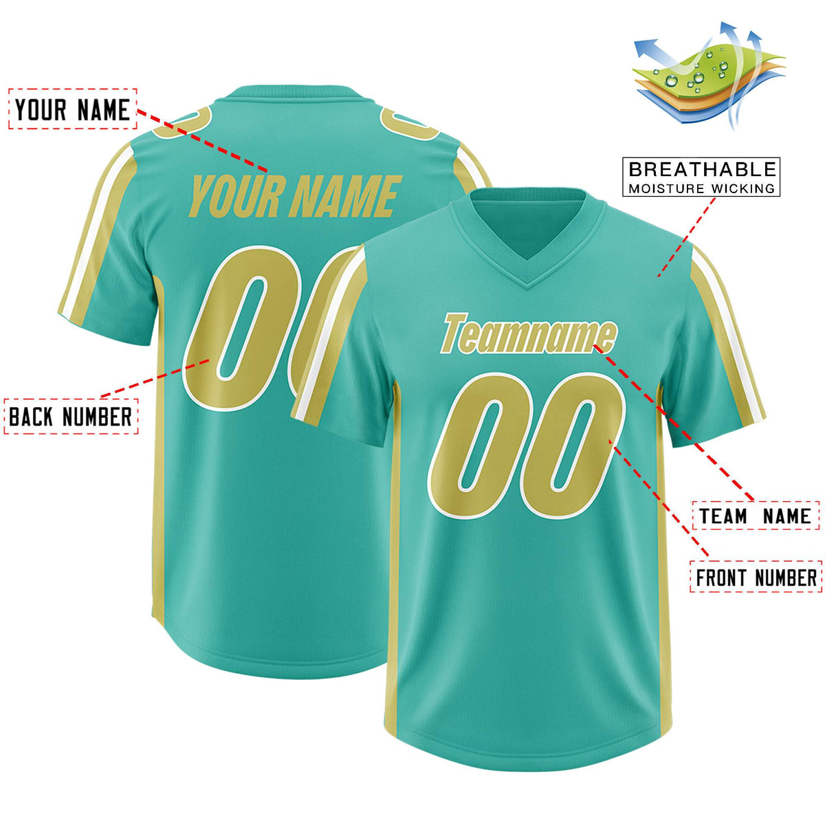 Custom Bright Green Champagne and White Side Stripe Pattern Authentic American Football Jersey