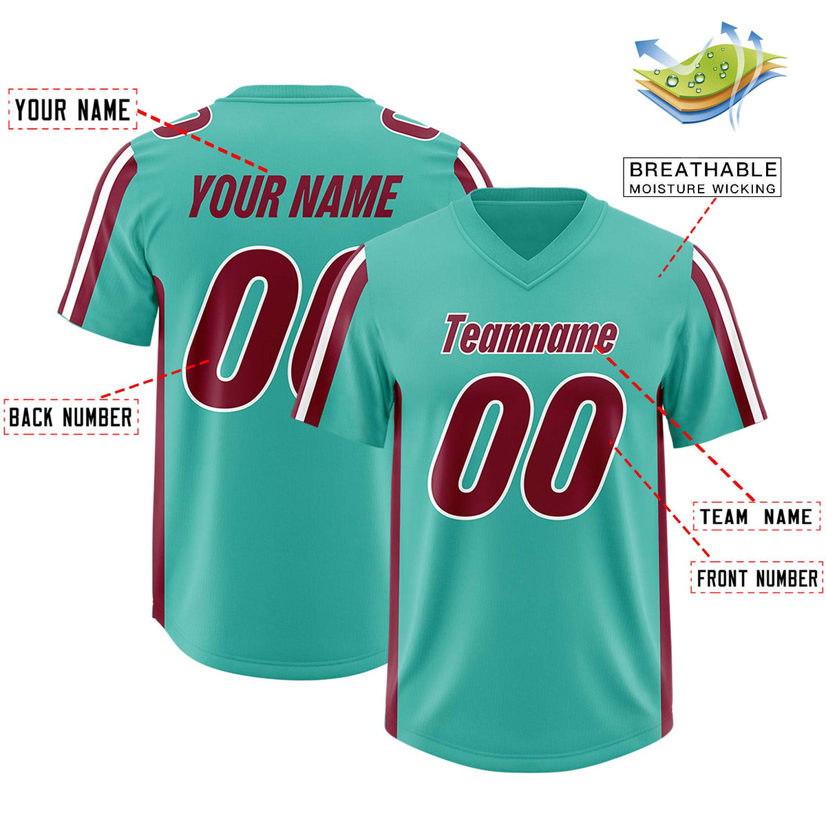 Custom Bright Green Crimson and White Side Stripe Pattern Authentic American Football Jersey