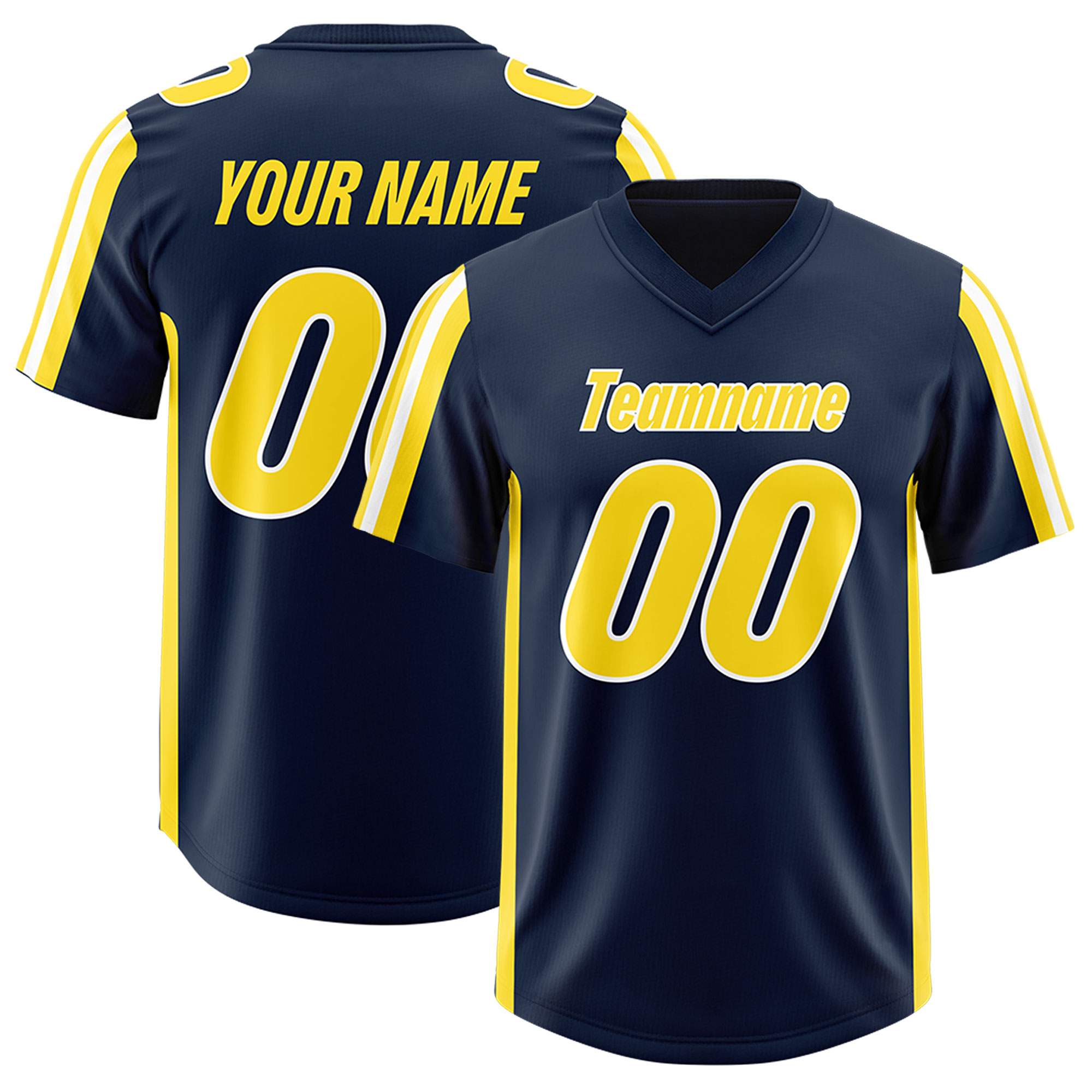 Custom Navy Gold and White Side Stripe Pattern Authentic American Football Jersey