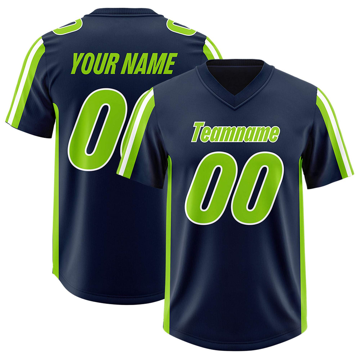 Custom Navy Neon Green and White Side Stripe Pattern Authentic American Football Jersey