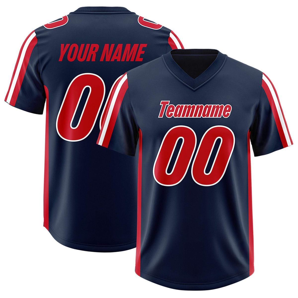 Custom Navy Red and White Side Stripe Pattern Authentic American Football Jersey